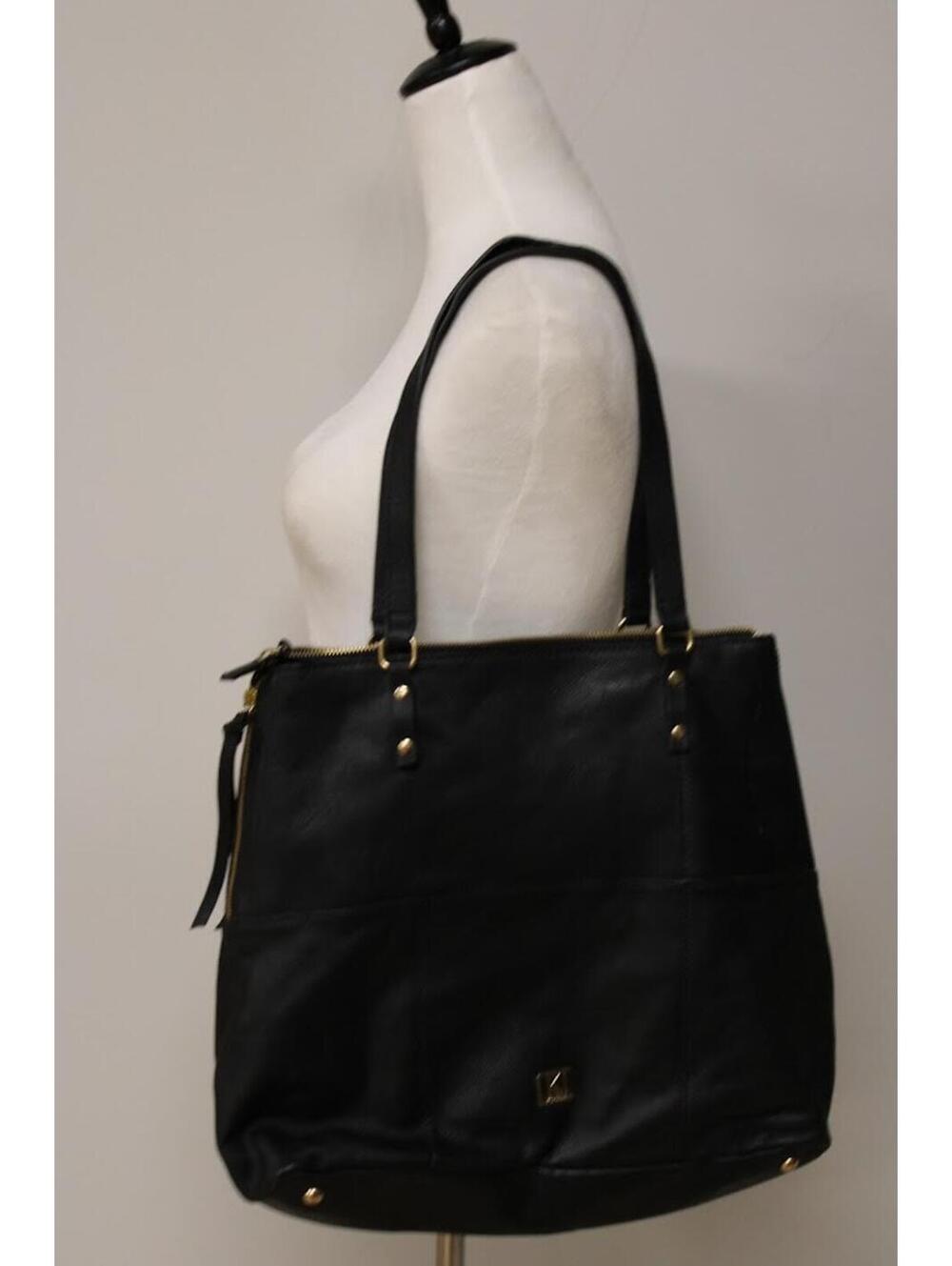 Kooba Everett Black Leather Large Tote Bag Purse 16.5"wide x 13.5" tall